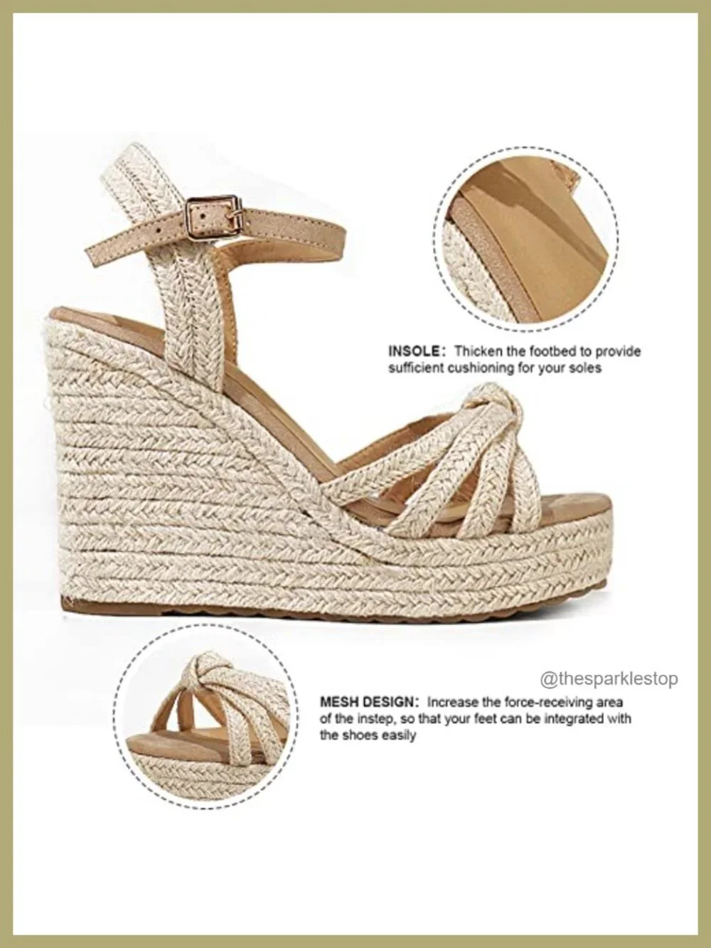 Women's Espadrille Wedge Heels Sandals Open Toe Platform Linen Straw Woven